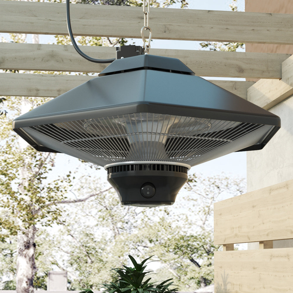 2KW Patio Hanging Heater Hexagonal Electric Ceiling Warmer Remote Control Light