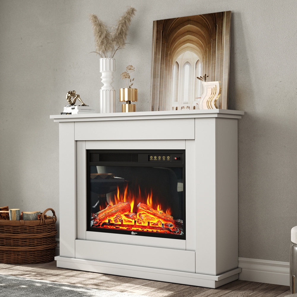 Elegant 39-Inch Freestanding Electric Fireplace Suite with Wooden Mantel