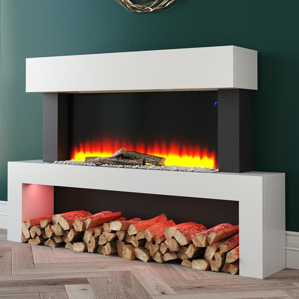 47 Inch Floor Standing Electric Fireplace Suite against the Wall White –  Smallbee UK