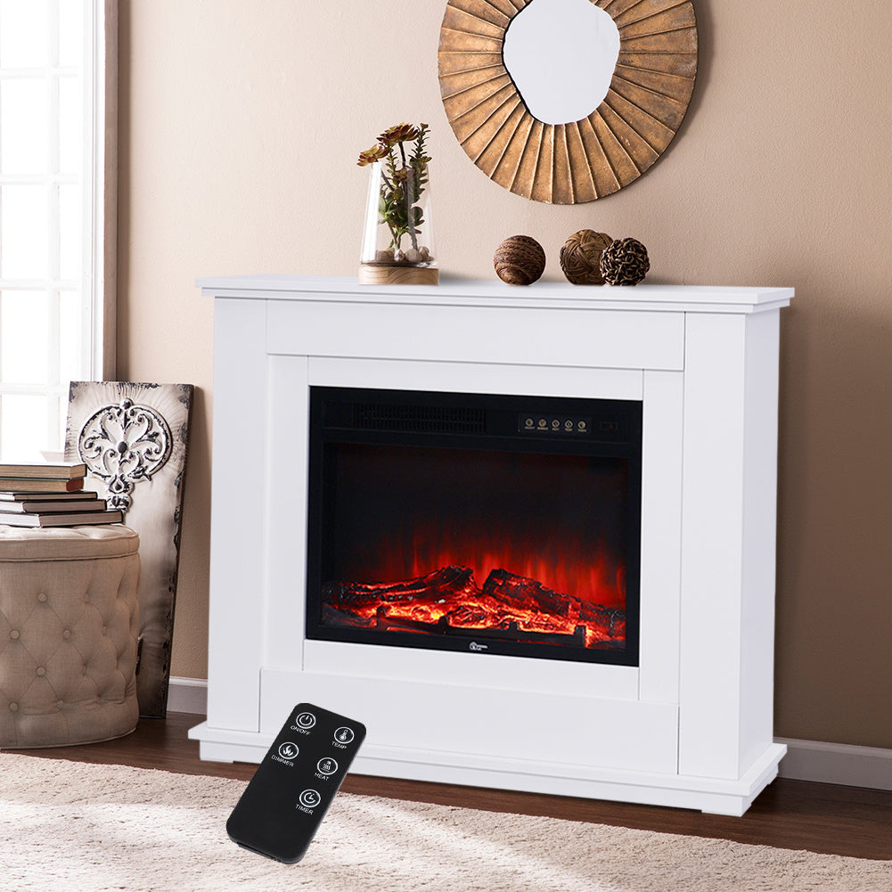 Elegant 39-Inch Freestanding Electric Fireplace Suite with Wooden Mantel