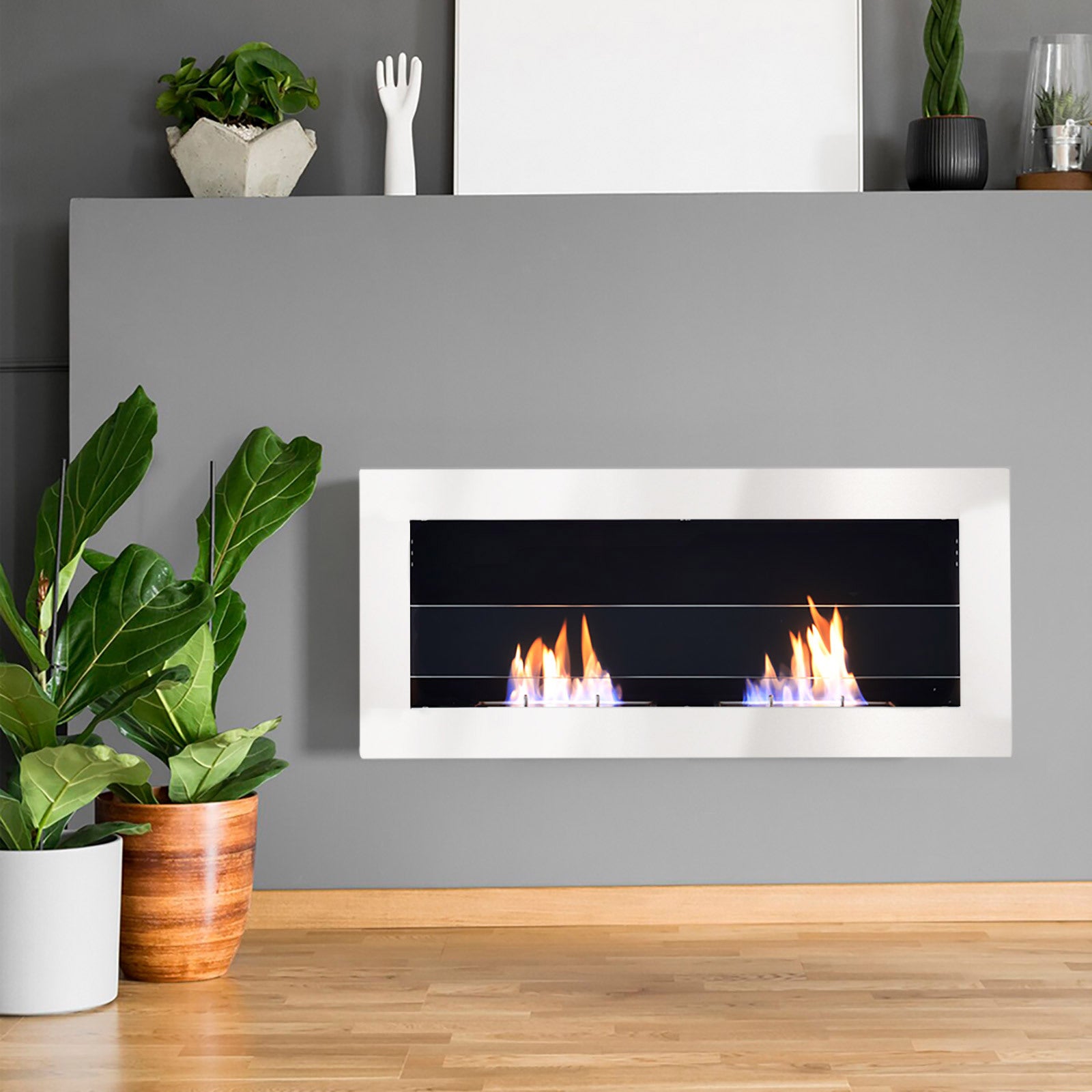 35 47 Inch Bioethanol Stainless Steel Wall Mounted Fireplace