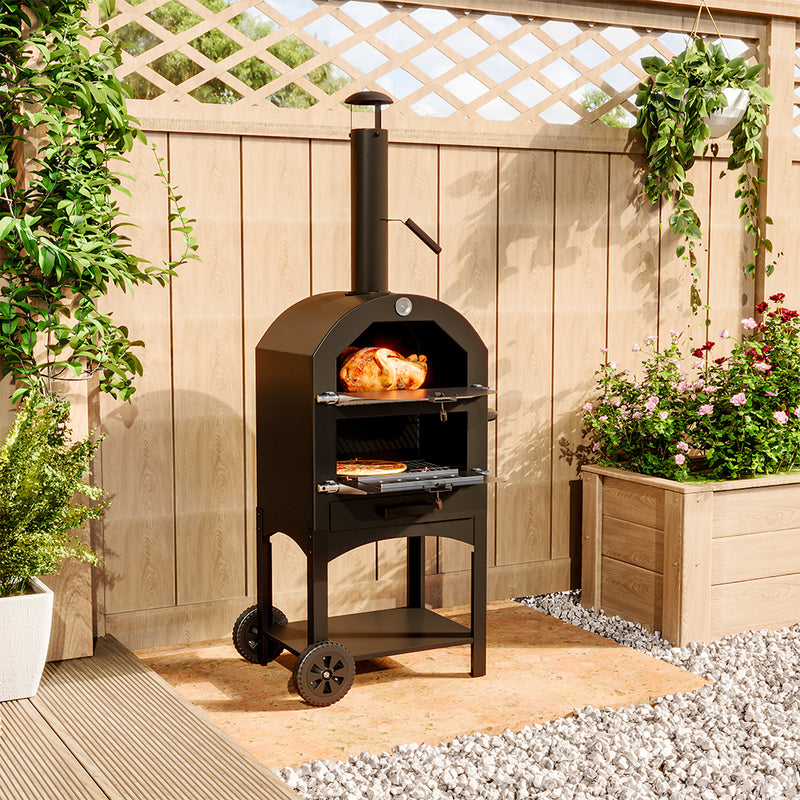 3-in-1 Charcoal BBQ Grill with Pizza Oven and Chimney – Smallbee UK