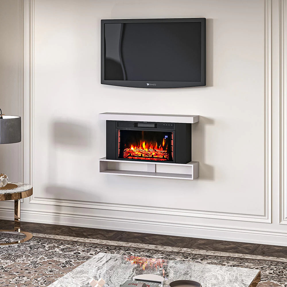 37 Inch Wifi-Enabled Wall Mounted Electric Fireplace Suite with Shelf