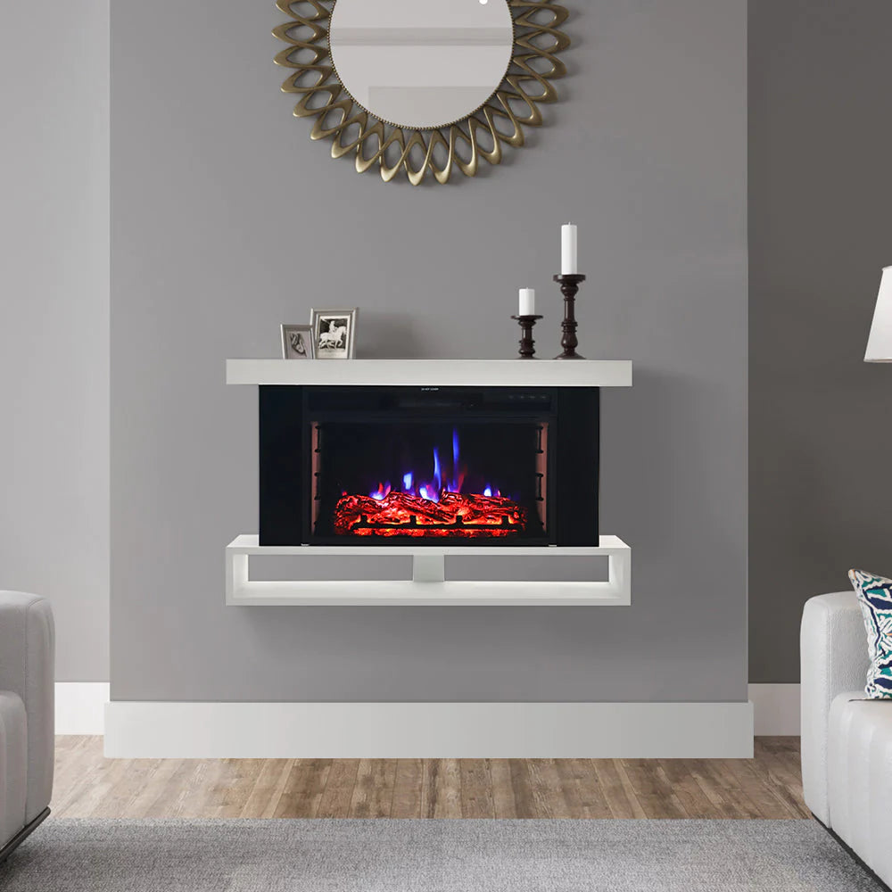 37 Inch Wifi-Enabled Wall Mounted Electric Fireplace Suite with Shelf