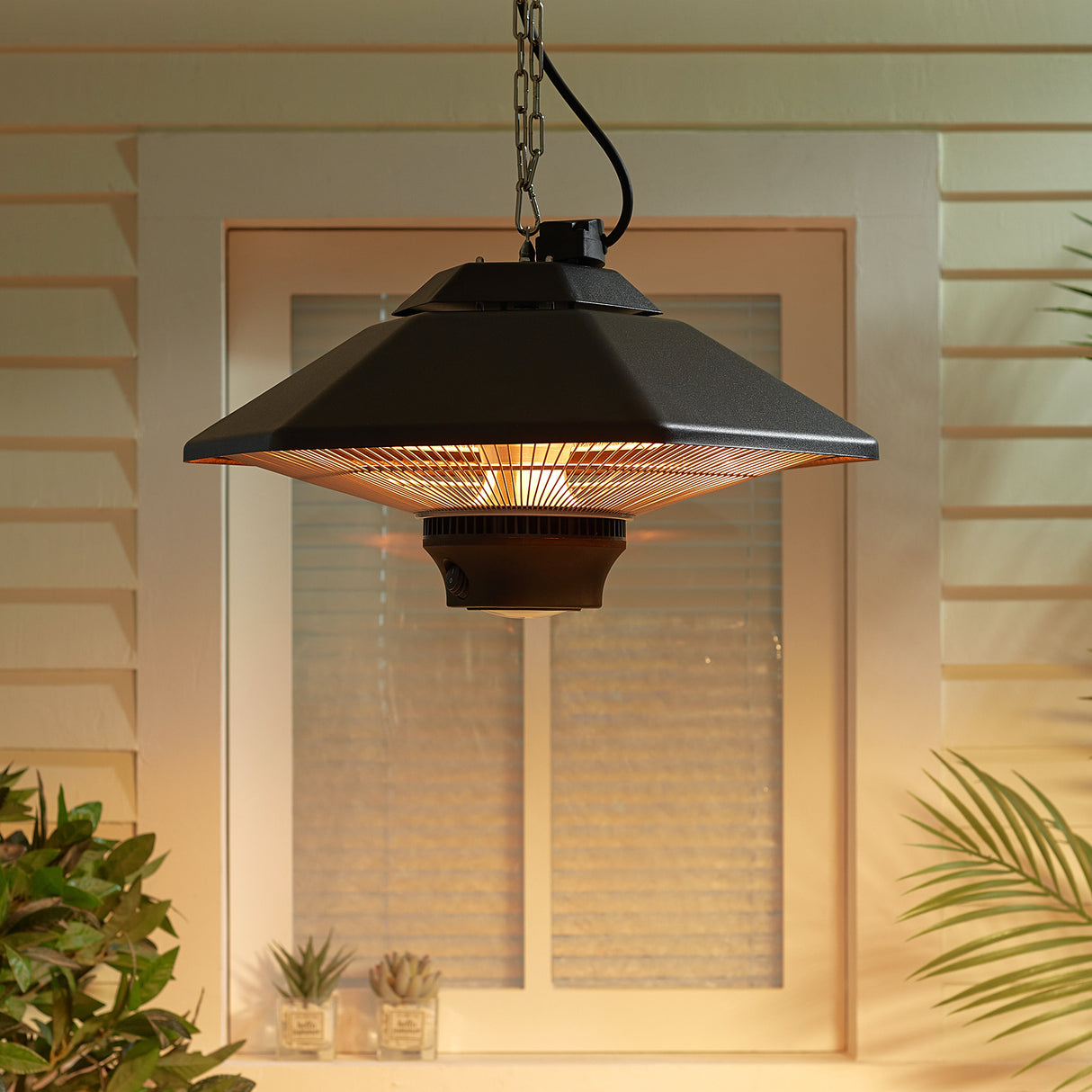 2KW Patio Hanging Heater Hexagonal Electric Ceiling Warmer Remote Control Light