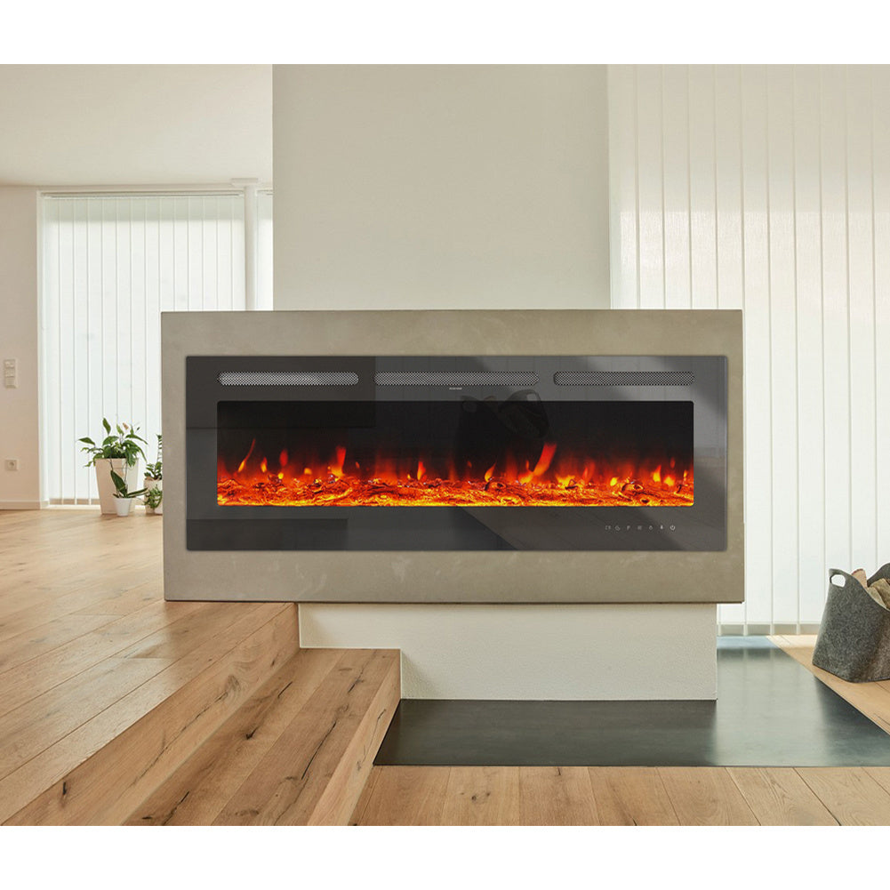 60 Inch Wall-Mounted Electric Fireplace with LED Flame Effects & Remote Control