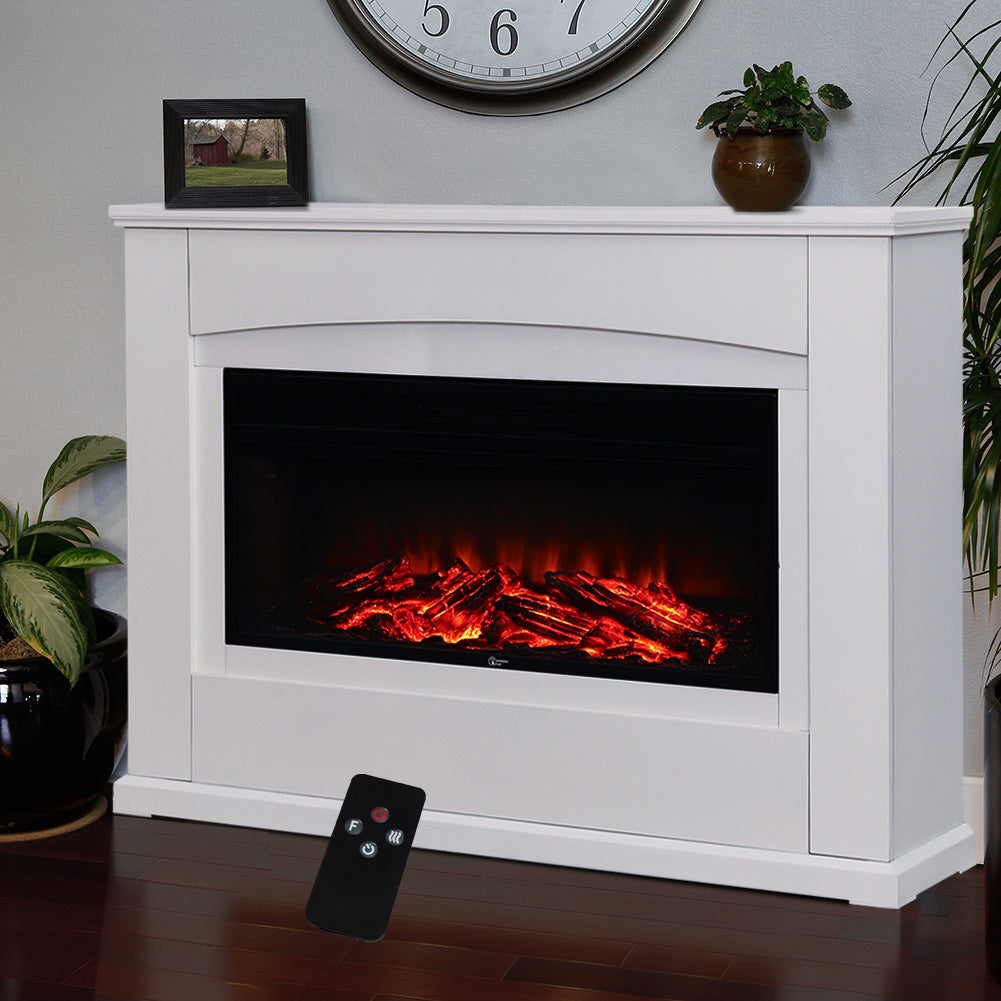 48 Inch Freestanding Electric Fireplace Suite with Wooden Mantel